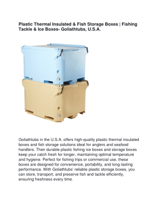 Plastic Thermal Insulated & Fish Storage Boxes