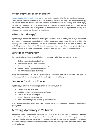 Myotherapy Services in Melbourne