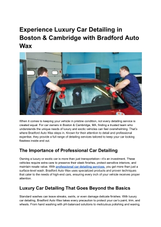 Experience Luxury Car Detailing in Boston & Cambridge with Bradford Auto Wax