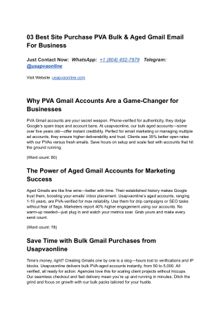 03 Best Site Purchase PVA Bulk & Aged Gmail Email For Business