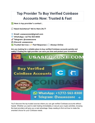 Top Provider To Buy Verified Coinbase Accounts Now