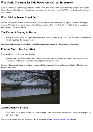 Find Freedom with Static Caravans for Sale Devon