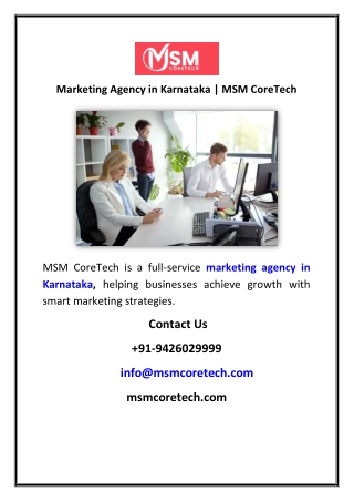 Marketing Agency in Karnataka  MSM CoreTech