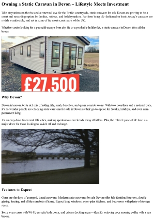 Exploring Static Caravans for Sale Devon: A Lifestyle Upgrade