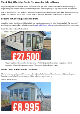 Check Out Premium Static Caravans for Sale in Devon