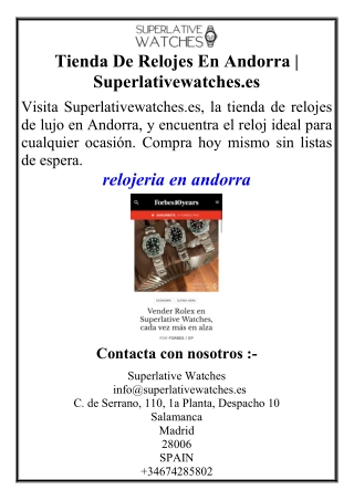 Tienda De Relojes En Andorra | Superlativewatches.es