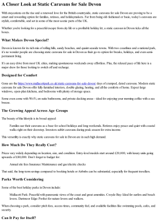 Exploring Static Caravans for Sale Devon: A Lifestyle Upgrade