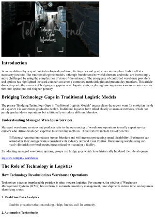 Connecting Technology Gulf in Traditional Logistic Approaches
