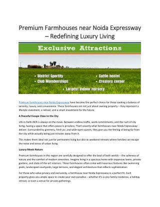 Premium Farmhouses near Noida Expressway – Redefining Luxury Living