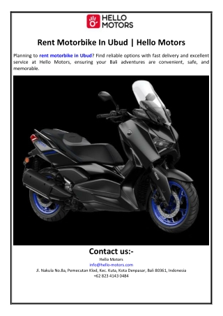 Rent Motorbike In Ubud | Hello Motors