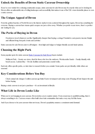 Looking for a Countryside Retreat? Devon Static Caravan Listings