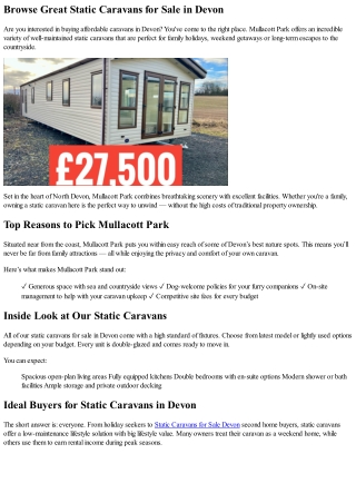 Browse Top Static Caravans for Sale in Devon