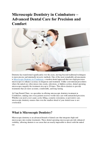Microscopic Dentistry in Coimbatore