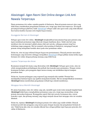 Alexistogel- Agen Resmi Slot Online dengan Link Anti Nawala Terpercaya