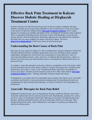 Effective Back Pain Treatment in Kalyan| Dirghayuh Treatment Centre