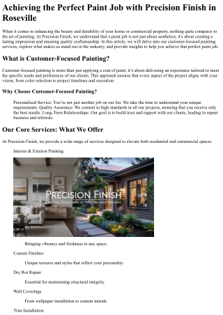 Achieving the Perfect Paint Job with Precision Finish in Roseville