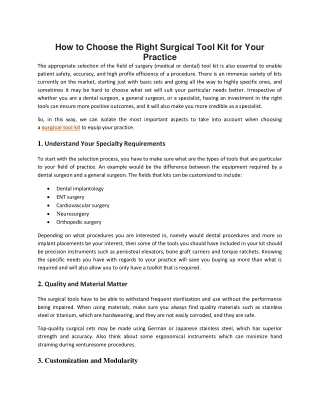 How to Choose the Right Surgical Tool Kit for Your Practice