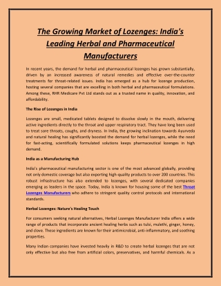 The Growing Market of Lozenges: India's Leading Herbal and Pharmaceutical Manufa