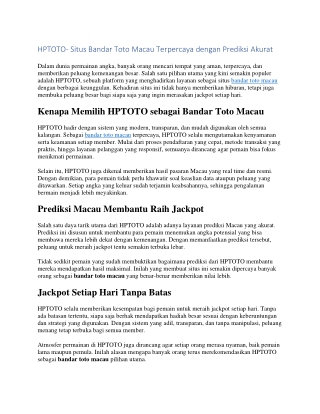 HPTOTO- Situs Bandar Toto Macau Terpercaya dengan Prediksi Akurat