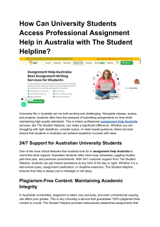 How Can University Students Access Professional Assignment Help in Australia with The Student Helpline