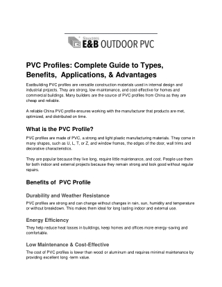 PVC Profiles: Complete Guide to Types, Benefits, Applications, & Advantages