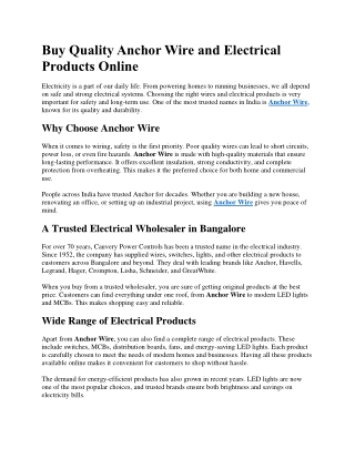 Buy Quality Anchor Wire and Electrical Products Online