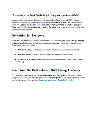 “Experience the Best Go Karting in Bangalore at Aruani Grid”