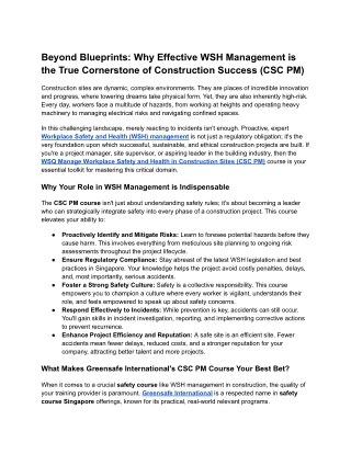 Workplace Safety and Health in Construction Sites Singapore – Greensafe