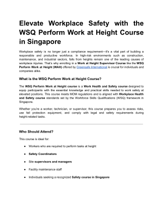 Work at Height Course Singapore | Greensafe Workplace Safety Training