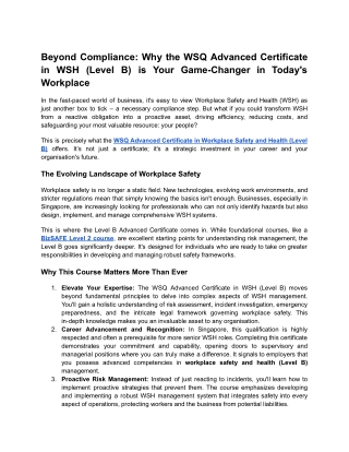 Workplace Health and Safety Level B Training | Greensafe Singapore