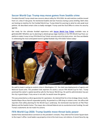 Soccer World Cup Trump may move games from Seattle crime