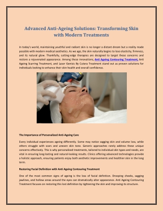Advanced Anti-Ageing Solutions: Transforming Skin with Modern Treatments