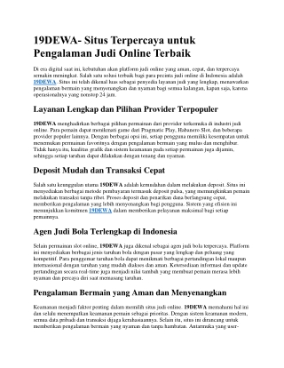 19DEWA- Situs Terpercaya untuk Pengalaman Judi Online Terbaik