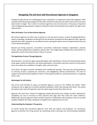 Navigating The Job Hunt with Recruitment Agencies in Singapore