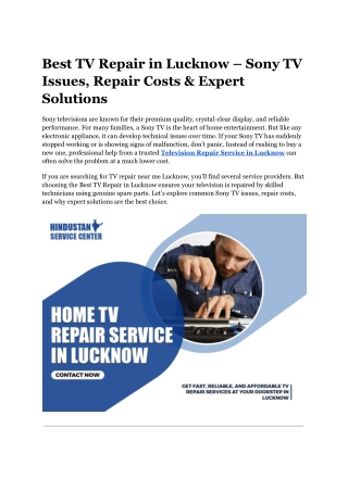 Best TV Repair in Lucknow – Sony TV Issues, Repair Costs & Expert Solutions