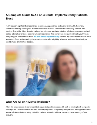 A Complete Guide to All on 4 Dental Implants Derby Patients Trust