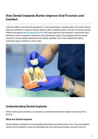 How Dental Implants Burton Improve Oral Function and Comfort