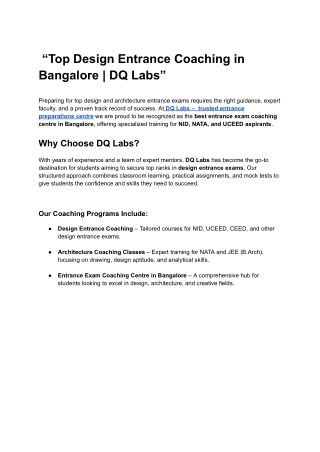 “Top Design Entrance Coaching in Bangalore _ DQ Labs”
