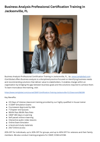 Business Analysis Professional Certification Training in Jacksonville, FL
