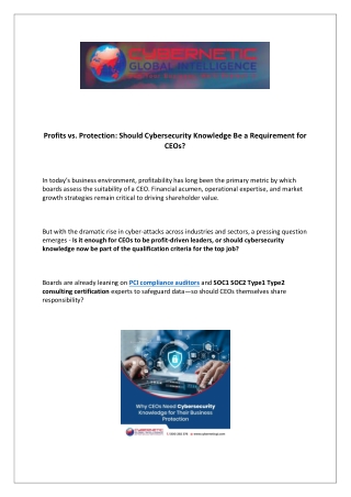 Profits vs. Protection Should Cybersecurity Knowledge Be a Requirement for CEOs