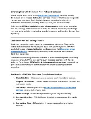 IMCWire Blockchain Press Release Services Enhance Reputation Management