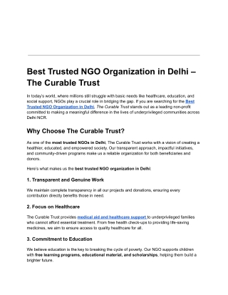Best Trusted NGO Organization in Delhi _ The Curable Trust