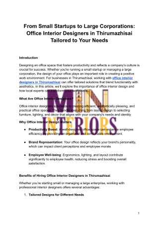 From Small Startups to Large Corporations: Office Interior Designers in Thirumazhisai Tailored to Your Needs