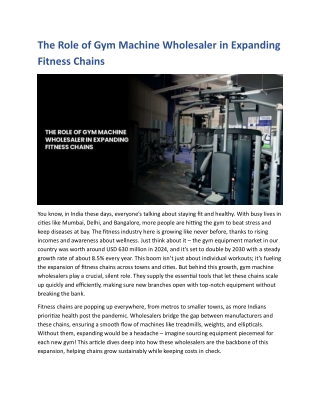 The Role of Gym Machine Wholesaler in Expanding Fitness Chains