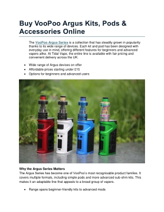 Buy VooPoo Argus Kits, Pods & Accessories Online