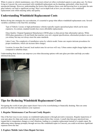 Insider Secrets to Reducing Windshield Replacement Costs in Concord