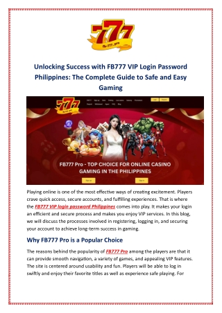 Unlocking Success with FB777 VIP Login Password Philippines: The Complete Guide
