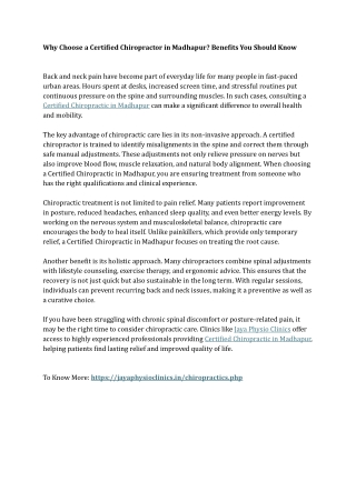 Why Choose a Certified Chiropractor in Madhapur Benefits You Should Know