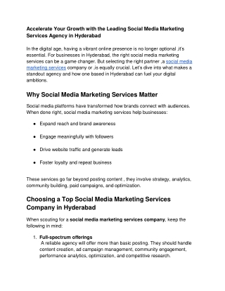 Accelerate Your Growth with the Leading Social Media Marketing Services Agency in Hyderabad -