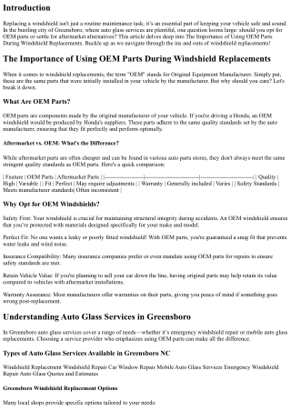 ”The Importance of Using OEM Parts During Windshield Replacements